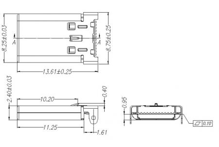 Разъем типа C TPCSKRMSM002R, размеры продукта